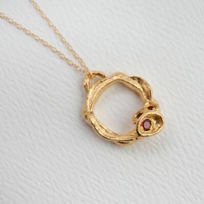Granat- und Goldzweig-Kreis-Halskette – groß