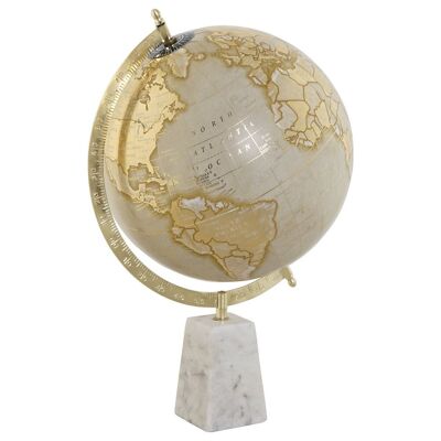 Globe terrestre en marbre PVC 25x25x40 blanc DH212430