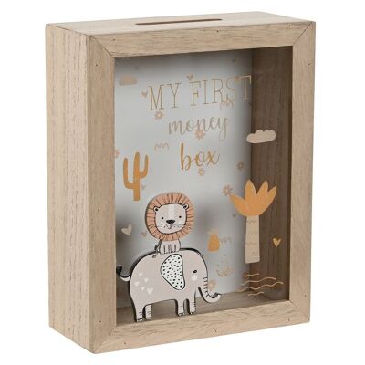 MDF CRYSTAL PIGGY BOX 16X7X20 NATURAL ANIMALS LI213317