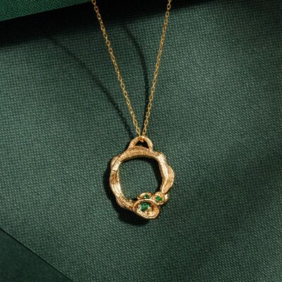 Smaragd- und Goldzweig-Kreis-Halskette – groß