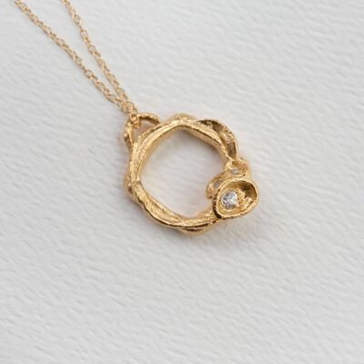 Collier Cercle Topaze Blanche et Branches d'Or - Grand