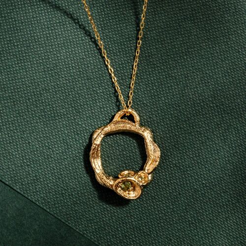Peridot and Gold Branch Circle Necklace - Large