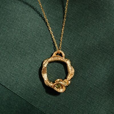 Collana circolare con peridoto e rami d'oro - Grande