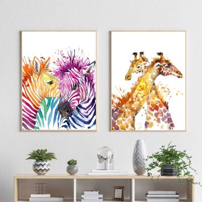 Carteles coloridos de cebras y jirafas - Cartel para decoración de interiores