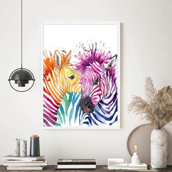 Affiches zèbres et girafes colorées - Poster pour décoration d'intérieur 2