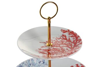 COUPE A FRUITS METAL PORCELAINE 27X27X34 3 ETAGES BLEU CORAIL PC204208 2