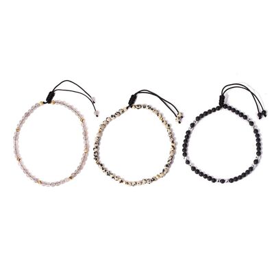 Lot de 3 chaînes de cheville en véritables pierres précieuses.