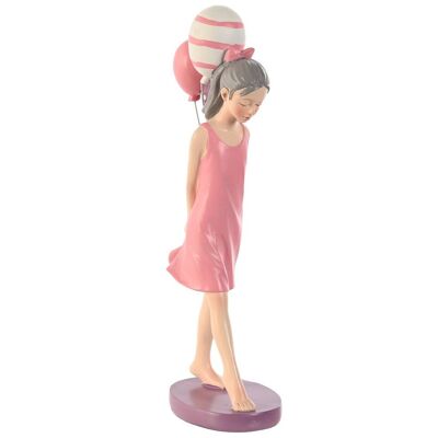 FIGURINE RÉSINE 7X11X27 BALLON ROSE FILLE FD209616