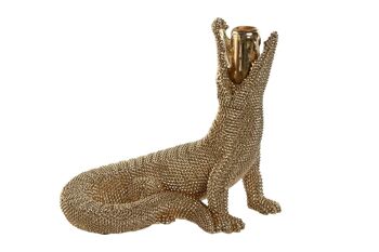 FIGURINE RÉSINE 26,5X18X23,5 CROCODILE DORÉ FD208559 1