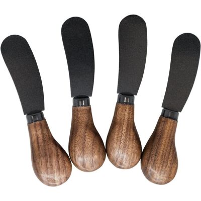 Lot de 4 couteaux à tartiner avec manches en bois et lame noire, élégance et fonctionnalité pour votre table, bois