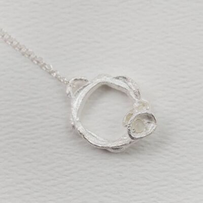 Moonstone and Silver Branch Circle Necklace - Large