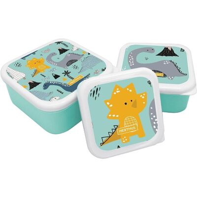 Stapelbare Lunchboxen für Kinder, Set mit 3 BPA-freien Kinderbehältern, Dinosaurier