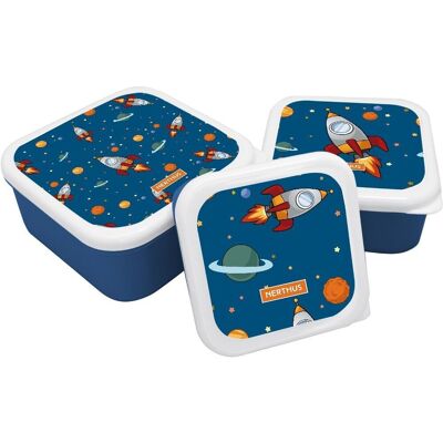 Stackable Lunch Boxes for Children, Set of 3 BPA-Free Children's Containers, Space