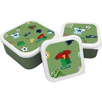 Fiambreras Apilables para Niños, Set de 3 Contenedores Infantiles sin BPA, Fútbol