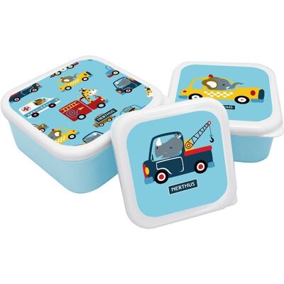 Stackable Lunch Boxes for Children, Set of 3 BPA-Free Children's Containers, Cars