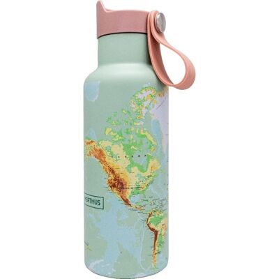 CLICK & DRINK Sports Bottle! 500 ml Double Wall with Click Stopper, Map