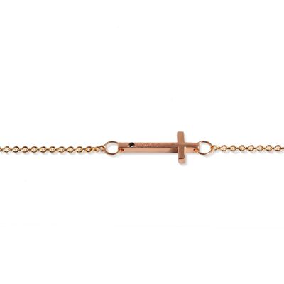 Bracelet with polished cross made in red gold 9 kt and chain red gold 9 kt-
