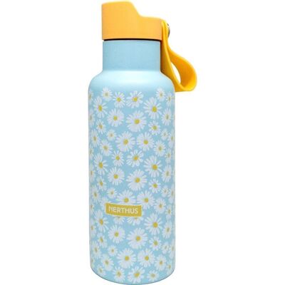 CLICK & DRINK Sports Bottle! 500 ml Double Wall with Click Stopper, Daisies
