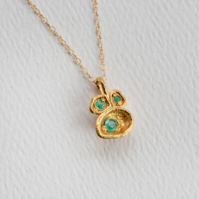 Emerald and Gold Lichen Pendant Necklace