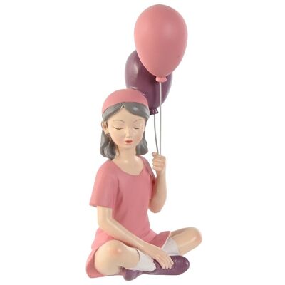 Figura in resina 10.5X7.5X21 Ragazza con palloncino rosa FD209617