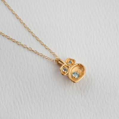 Aquamarine and Gold Lichen Pendant Necklace