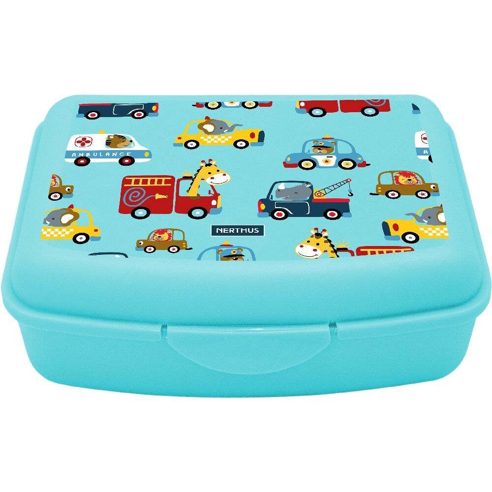 Fiambrera Infantil Coches, Caja de Almuerzo Ligera y Fácil de Limpiar con Divisor y Tenedor, Coches