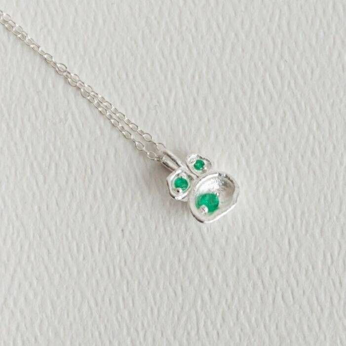 Emerald and Silver Lichen Pendant Necklace