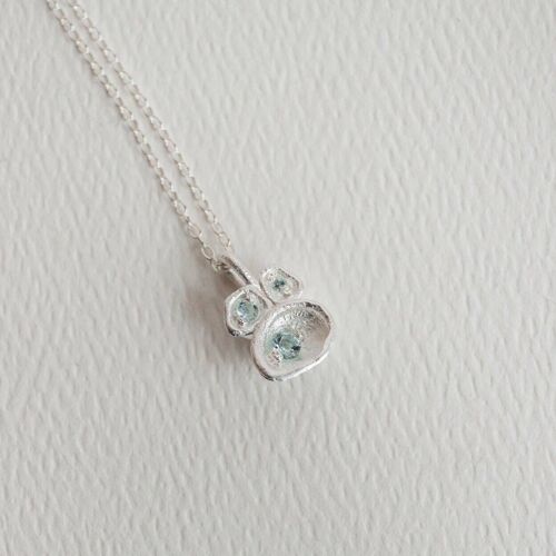 Aquamarine and Silver Lichen Pendant Necklace