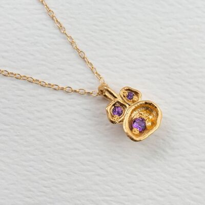 Amethyst and Gold Lichen Pendant Necklace