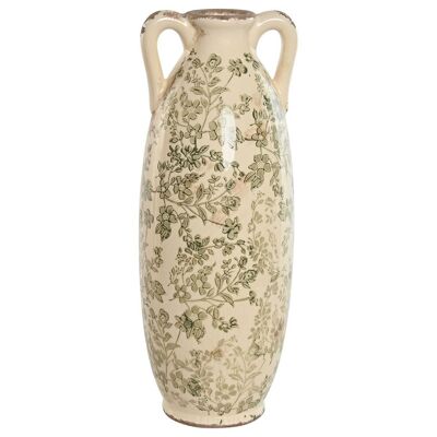 STONEWARE VASE 13X13X35 GREEN LEAVES LD213289