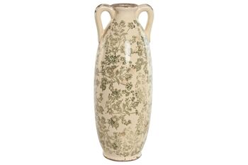 VASE GRÈS 13X13X35 FEUILLES VERTES LD213289 1