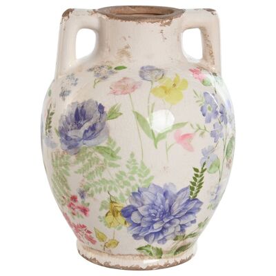 STONEWARE VASE 17X17X22 MULTICOLOR FLOWERS LD213285