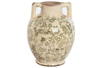 VASE GRÈS 17X17X22 FEUILLES VERTES LD213291 1