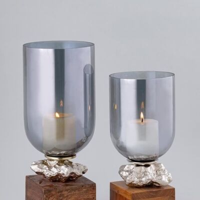ALUMINUM GLASS CANDLE HOLDER 16.5X16.5X38.5 PV205935