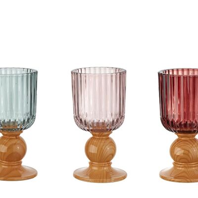 WOODEN GLASS CANDLE HOLDER 9X9X17 3 ASSORTMENTS PV206389