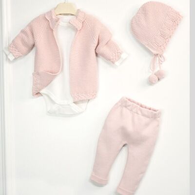 A Pack of Four Sizes 100% Cotton Baby Knit Lace Collar Pom Pom Modern Baby Set