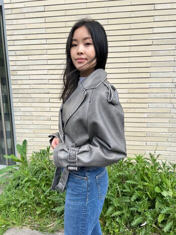 Cropped PU leather trench 4