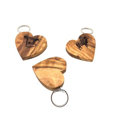Merchandising avec du bois d'olivier ! 20x porte-clés coeur plat