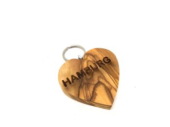 Merchandising avec du bois d'olivier ! 20x porte-clés coeur plat 2
