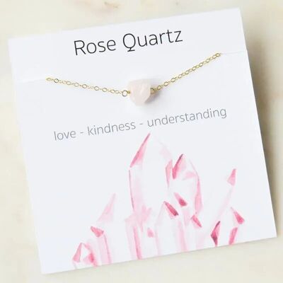 Rosa Rosenquarz-Naturstein-Anhänger-Halskette auf Karte – Oktober