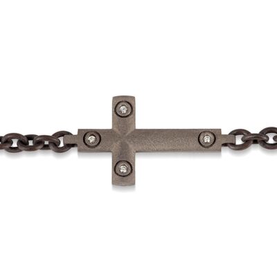 Bracelet with cross collection testa chiodo made in titanium, white diamonds, red gold 9 kt and chain.-m