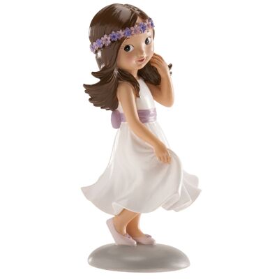 KOMMUNIONSFIGUR MÄDCHEN VIOLETTE SCHLEIFE IRENE 15 CM