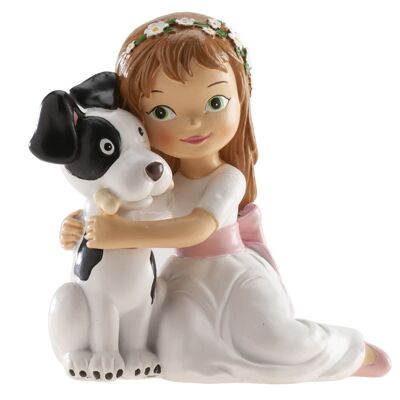 COMMUNION FIGURE OF GIRL SITTING WITH DOG 11.5CM