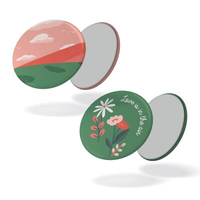 Love is in the air - Mountain + flowers green background - Set of 2 magnets #95