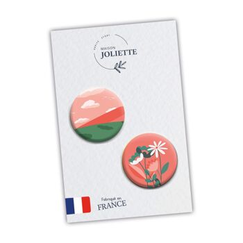 Love is in the air - Montagne + fleurs fond rose - Lot de 2 magnets #94 2