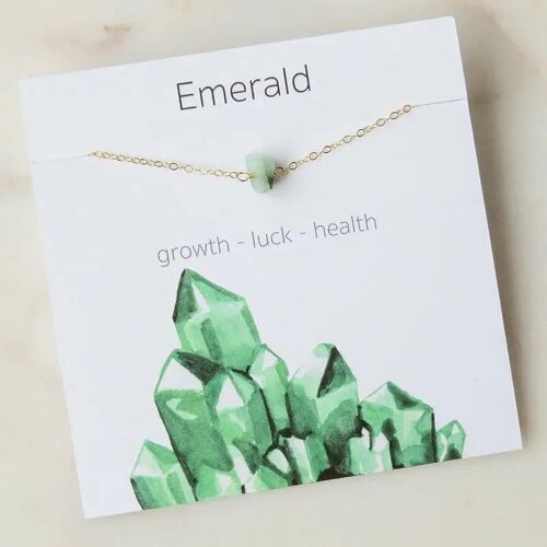 Emerald Green Natural Stone Pendant Necklace on Card - May