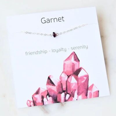 Collier Pendentif Pierre Naturelle Rouge Grenat sur Carte - Janvier