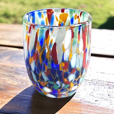 SHOT Tequila-Gläser aus mundgeblasenem und handgefertigtem Glas mit Murano-Murrine. Die Farben von Murano, Modell SHOT 70 ml. Hergestellt in Italien