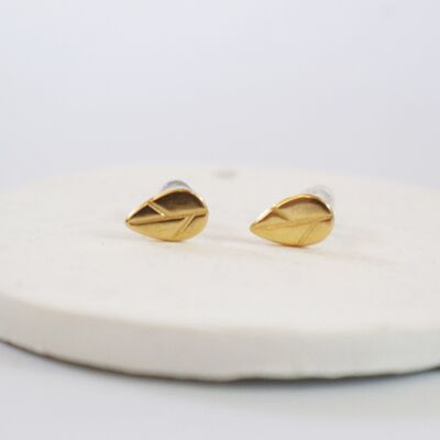 eleganti orecchini a bottone a foglia piccola, placcati in oro 24K