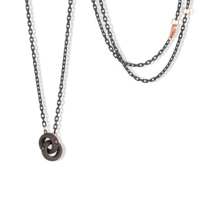 Chain collection testa chiodo with cross made in titanium, red gold 9 kt and 4 black diamonds .-